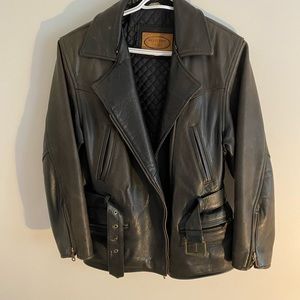 Vintage belted, quilted leather jacket